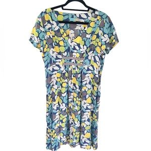 Boden Blue & Green Leafy Print Spring Dress